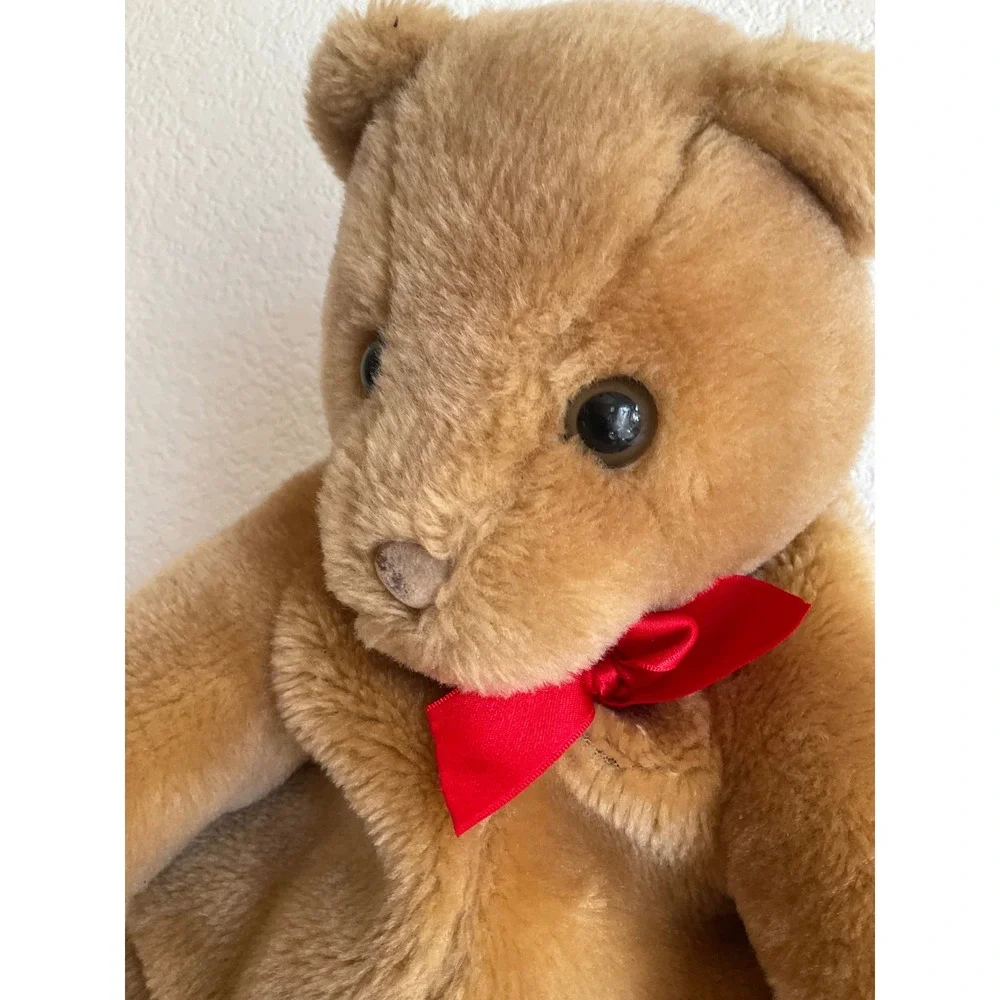 Vintage Plush Teddy Bear Backpack Tan Brown Faux Fur Red kawaii Bow Novelty Bag